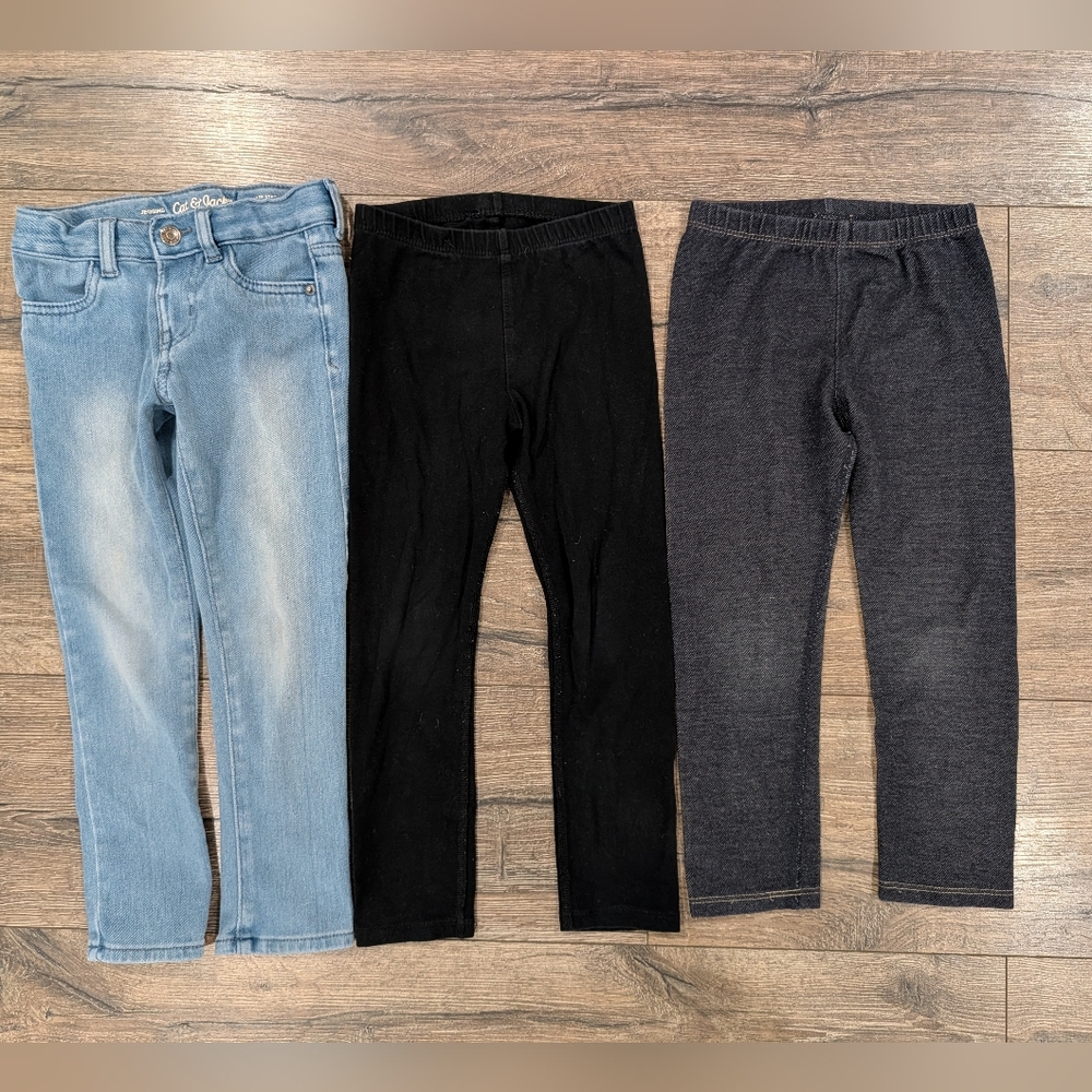 Cat & Jack 4T Toddler Girl Bundle Jeans Leggings Jeggings Denim Black